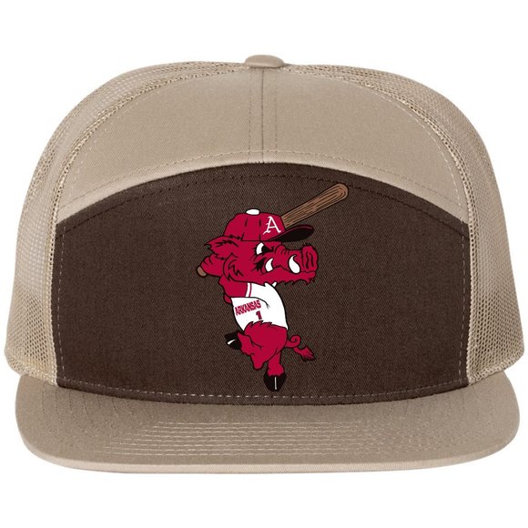 Ribby at Bat 3D Snapback Seven-Panel Trucker Hat- Brown/ Khaki - Picture 1 of 3